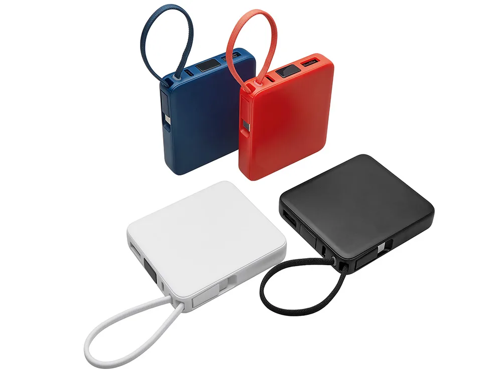 Внешний аккумулятор со встроенным кабелем USB-C «Дэнси», 5000 мАч, темно-синий с логотипом СПб - фото № 7