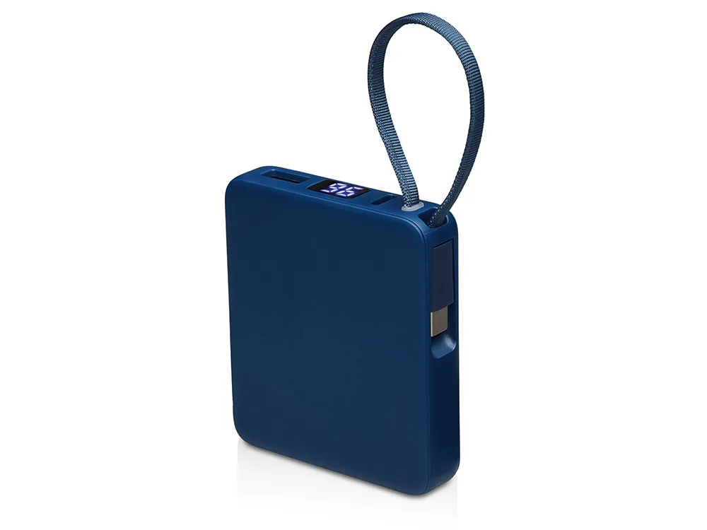 Внешний аккумулятор со встроенным кабелем USB-C «Дэнси», 5000 мАч, темно-синий с логотипом СПб - фото № 1