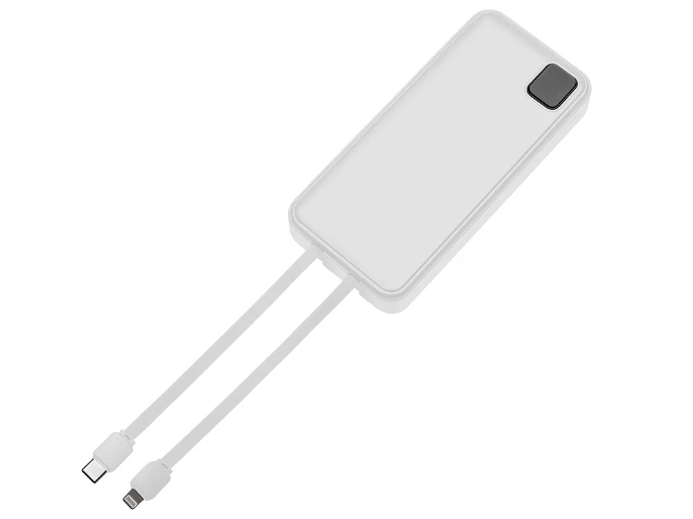 Внешний аккумулятор со встроенными кабелями «Фрэйм Про», быстрая зарядка, 20000мач, белый с логотипом СПб - фото № 4