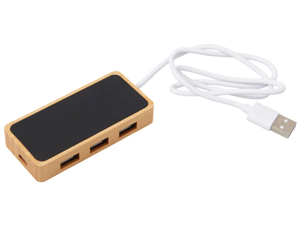 USB хаб с подсветкой лого «Reedia S5», 3*USB, 1*Type C, черный/натуральный с логотипом СПб - фото № 2