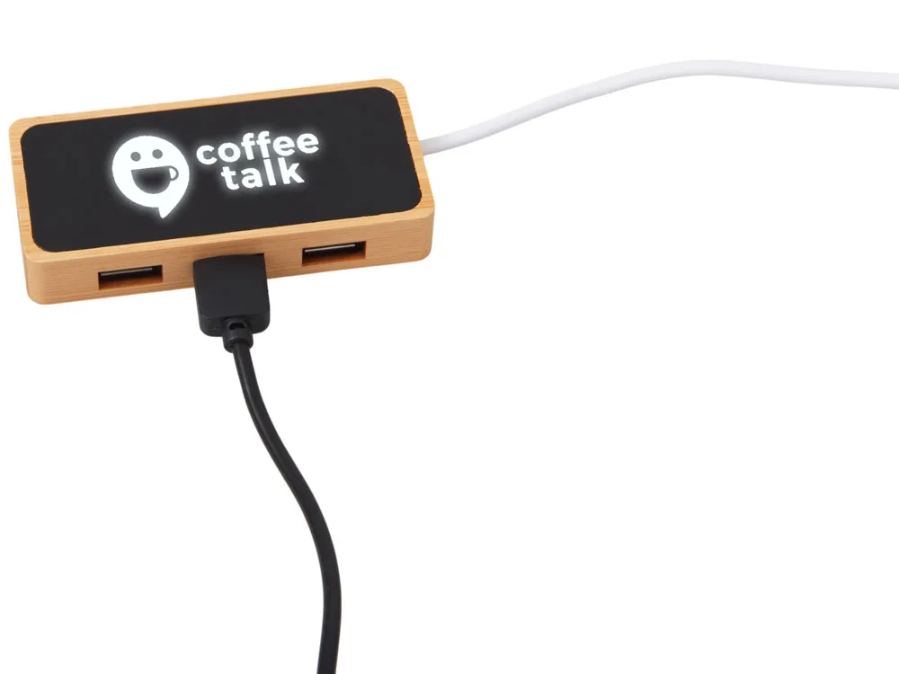 USB хаб с подсветкой лого «Reedia S5», 3*USB, 1*Type C, черный/натуральный с логотипом СПб - фото № 1