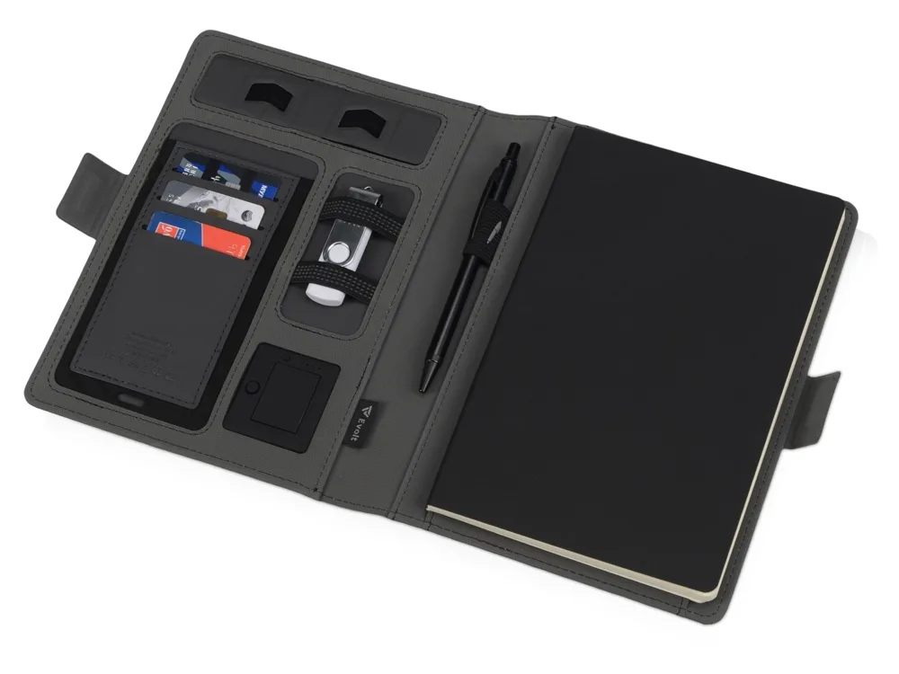 Органайзер с беспроводной зарядкой «Powernote», 5000 mAh, темно-серый с логотипом СПб - фото № 3