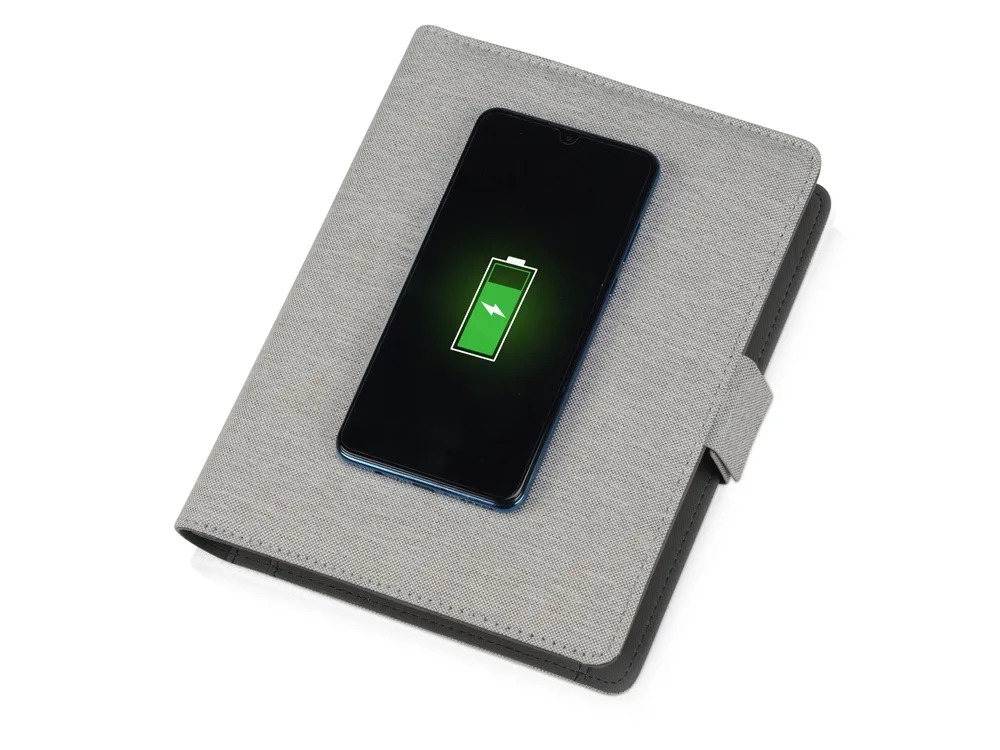 Органайзер с беспроводной зарядкой «Powernote», 5000 mAh, светло-серый с логотипом СПб - фото № 2
