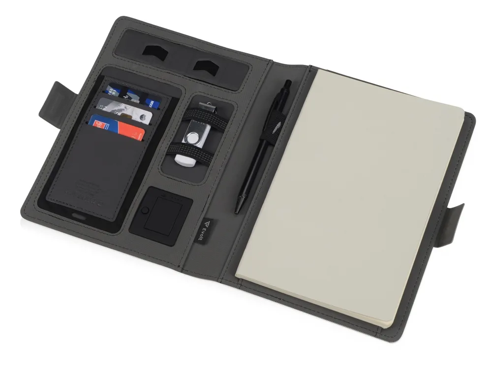 Органайзер с беспроводной зарядкой «Powernote», 5000 mAh, светло-серый с логотипом СПб - фото № 3