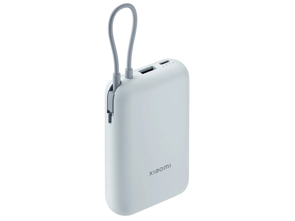 Внешний аккумулятор со встроенным кабелем Mi Power Bank (Integrated Cable), 10000 мАч, голубой лед с логотипом СПб - фото № 2