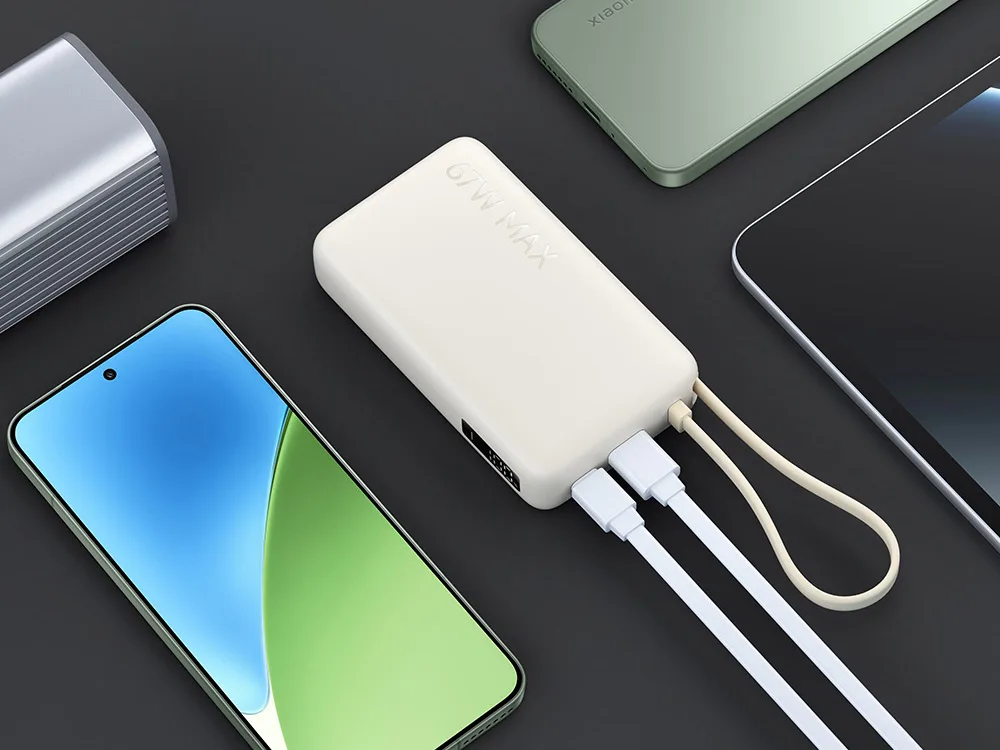 Внешний аккумулятор со встроенным кабелем Xiaomi 67W Power Bank (Integrated Cable), 10000 мАч, бежевый с логотипом СПб - фото № 6