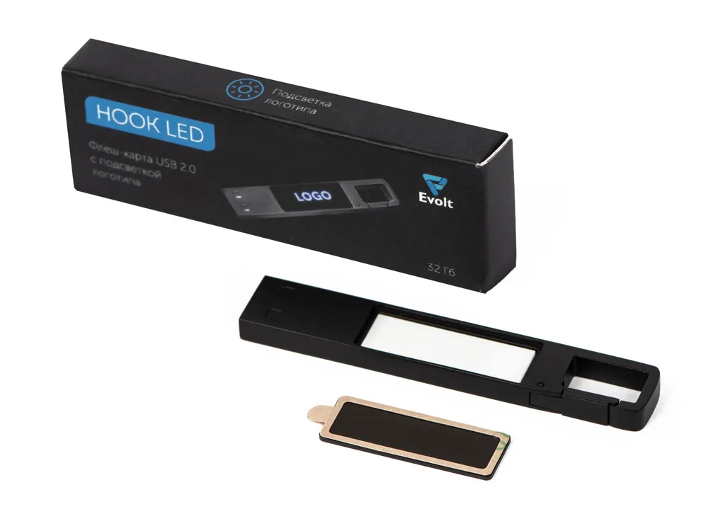 USB 2.0- флешка на 32 Гб c подсветкой логотипа «Hook LED», темно-серый, синяя подсветка, размер 32ГБ с логотипом СПб - фото № 9