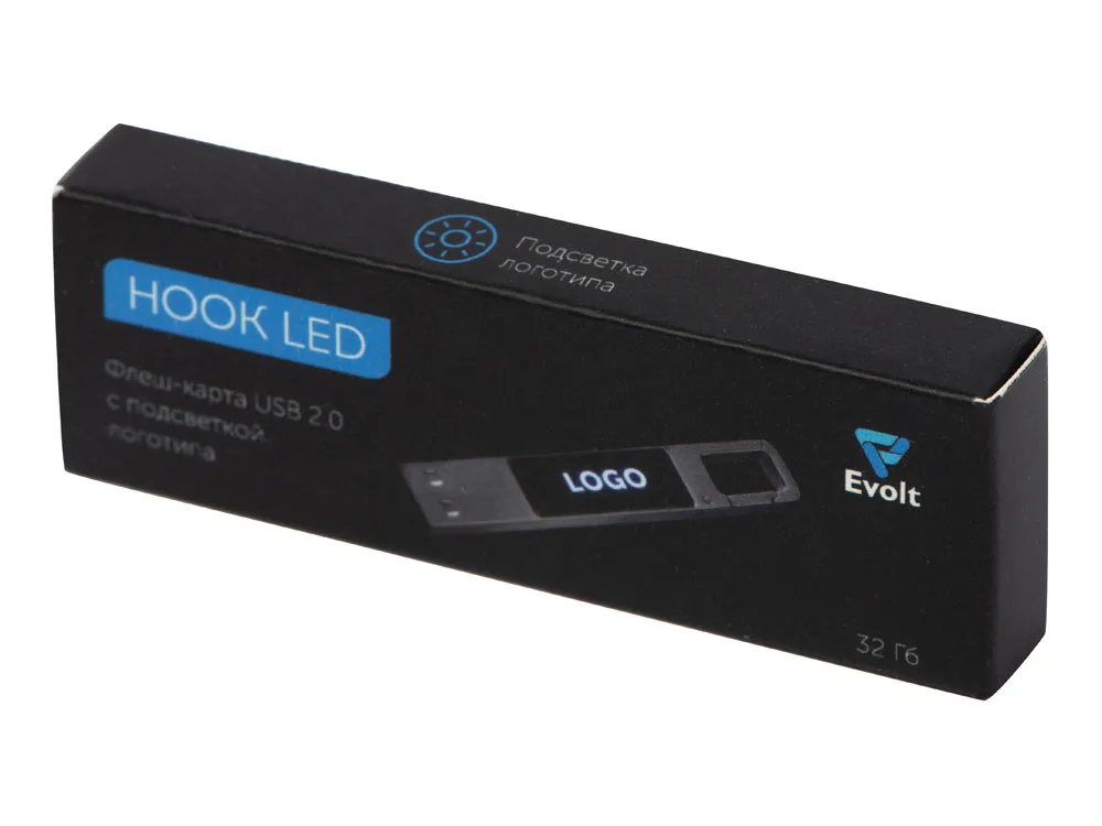 USB 2.0- флешка на 32 Гб c подсветкой логотипа «Hook LED», темно-серый, синяя подсветка, размер 32ГБ с логотипом СПб - фото № 10