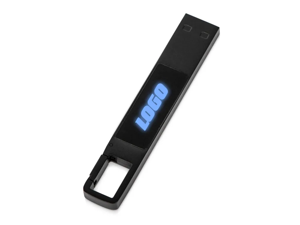 USB 2.0- флешка на 32 Гб c подсветкой логотипа «Hook LED», темно-серый, синяя подсветка, размер 32ГБ с логотипом СПб - фото № 1