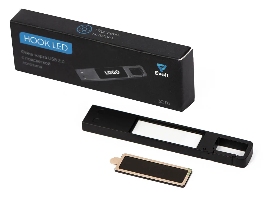 USB 2.0- флешка на 32 Гб c подсветкой логотипа «Hook LED», темно-серый, белая подсветка, размер 32ГБ с логотипом СПб - фото № 9