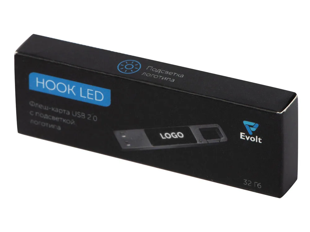 USB 2.0- флешка на 32 Гб c подсветкой логотипа «Hook LED», темно-серый, белая подсветка, размер 32ГБ с логотипом СПб - фото № 10