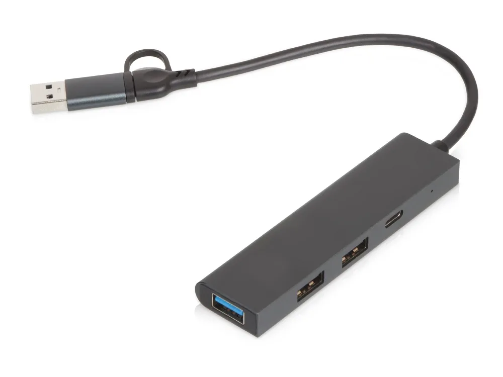 USB-хаб «Command» с коннектором 2-в-1 USB-C и USB-A, 2.0/3.0, черный с логотипом СПб - фото № 2