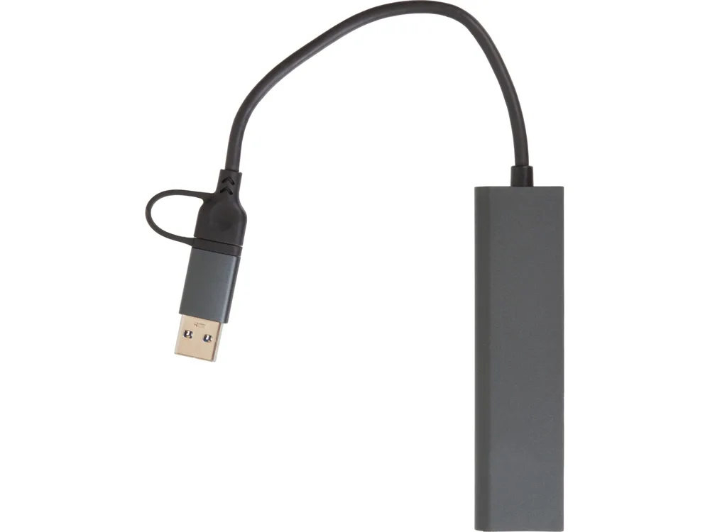 USB-хаб «Command» с коннектором 2-в-1 USB-C и USB-A, 2.0/3.0, черный с логотипом СПб - фото № 4