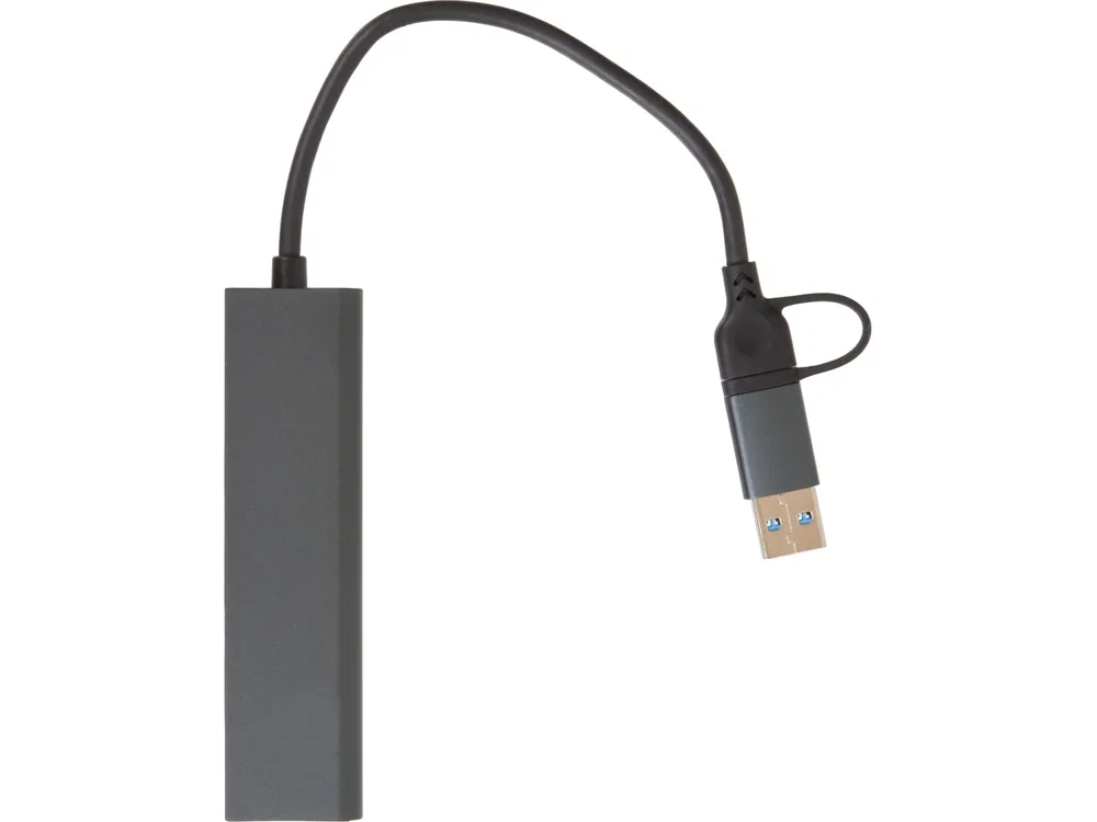 USB-хаб «Command» с коннектором 2-в-1 USB-C и USB-A, 2.0/3.0, черный с логотипом СПб - фото № 7