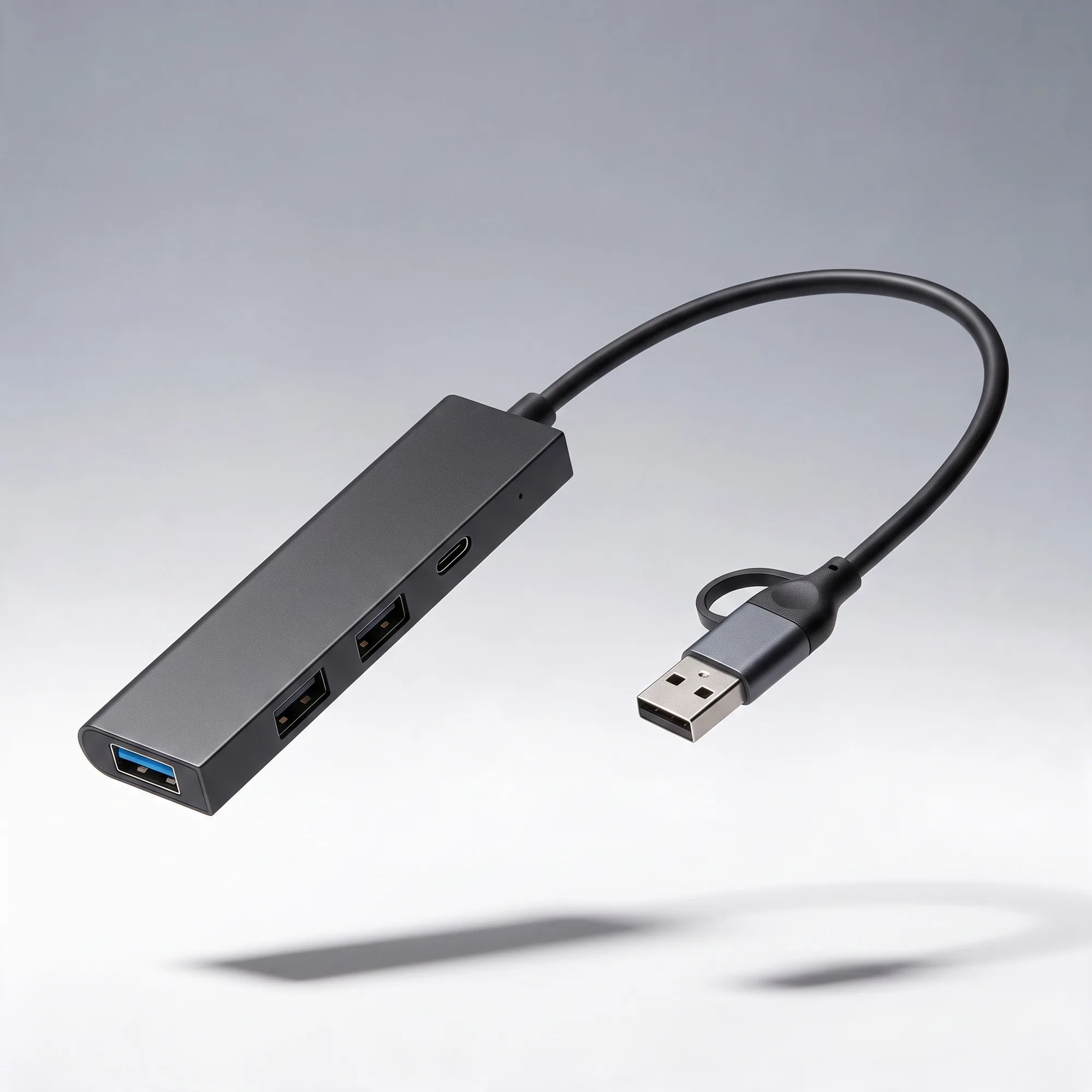 USB-хаб «Command» с коннектором 2-в-1 USB-C и USB-A, 2.0/3.0, черный с логотипом СПб - фото № 1
