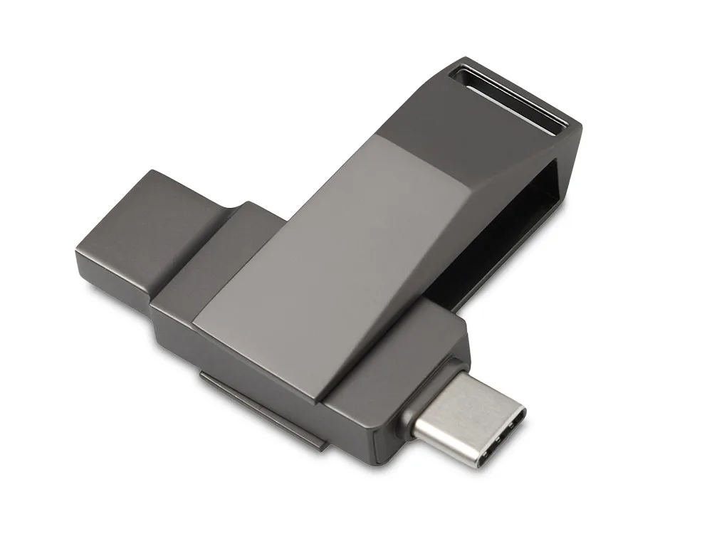 Флешка 64 ГБ USB Type-C и USB 3.0 «Тесла», темно-серый с логотипом СПб - фото № 1