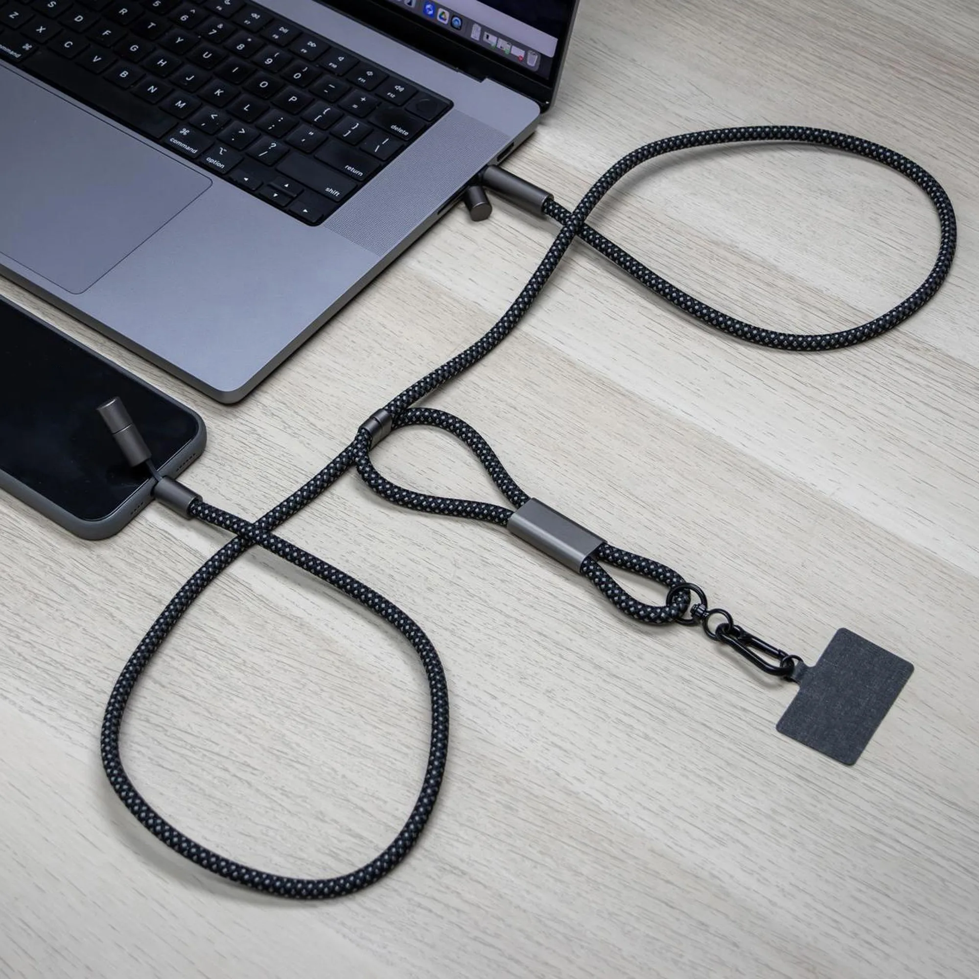 Шнурок-держатель для телефона с зарядным кабелем USB-C на USB-C/Lightning «Lany Eco Charge», серый с логотипом СПб - фото № 8