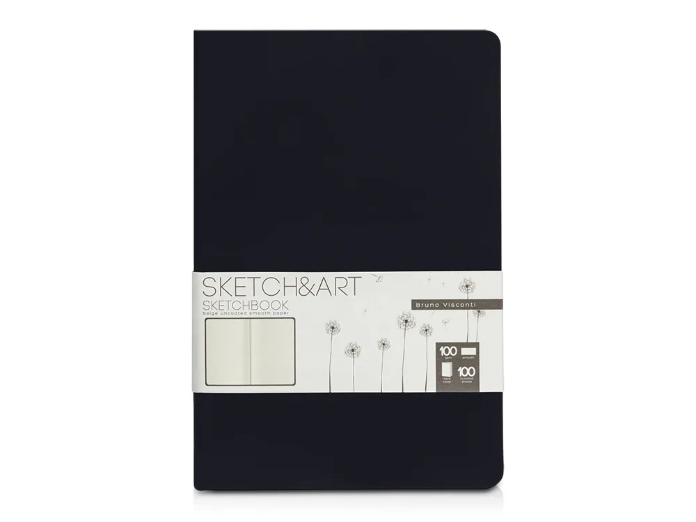 Скетчбук «Sketch & Art» 100 г/м2, soft-touch, черный с логотипом СПб - фото № 1