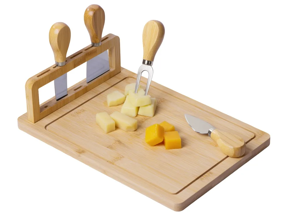 Набор для сыра из бамбука со съемной подставкой «Camembert», натуральный/серебристый с логотипом СПб - фото № 4