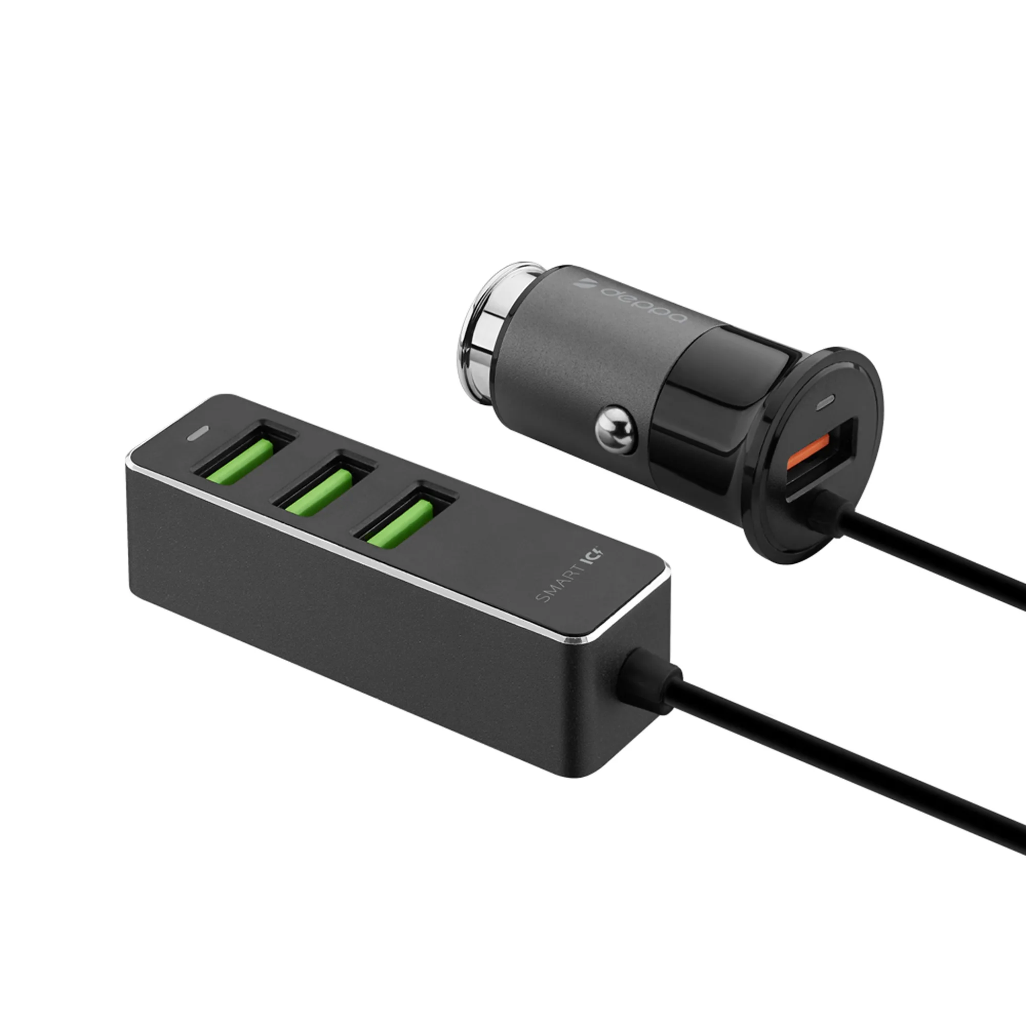 АЗУ 1 USB + 3 USB для пассажиров, QC 3.0, 7Аa, графит с логотипом СПб - фото № 2