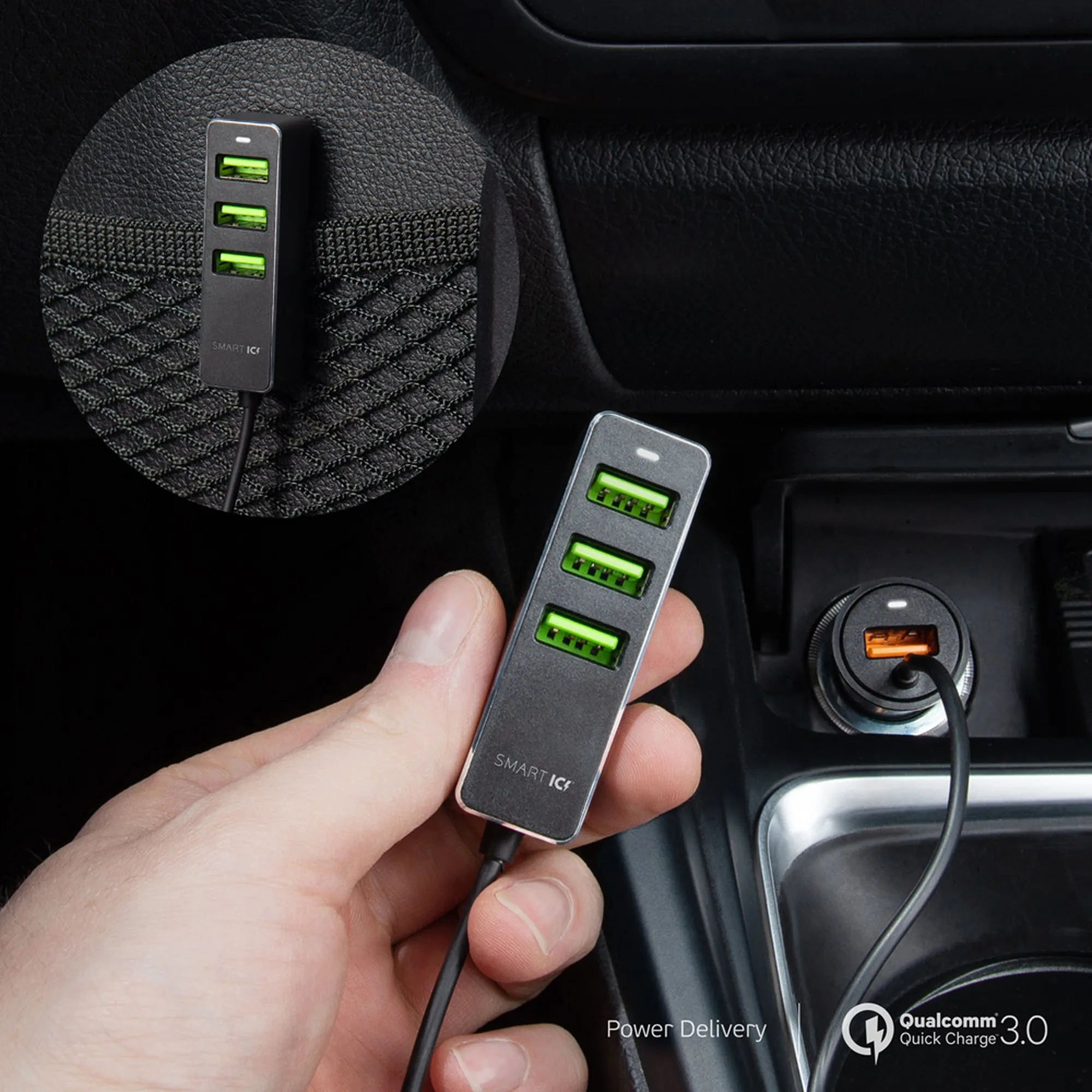 АЗУ 1 USB + 3 USB для пассажиров, QC 3.0, 7Аa, графит с логотипом СПб - фото № 4
