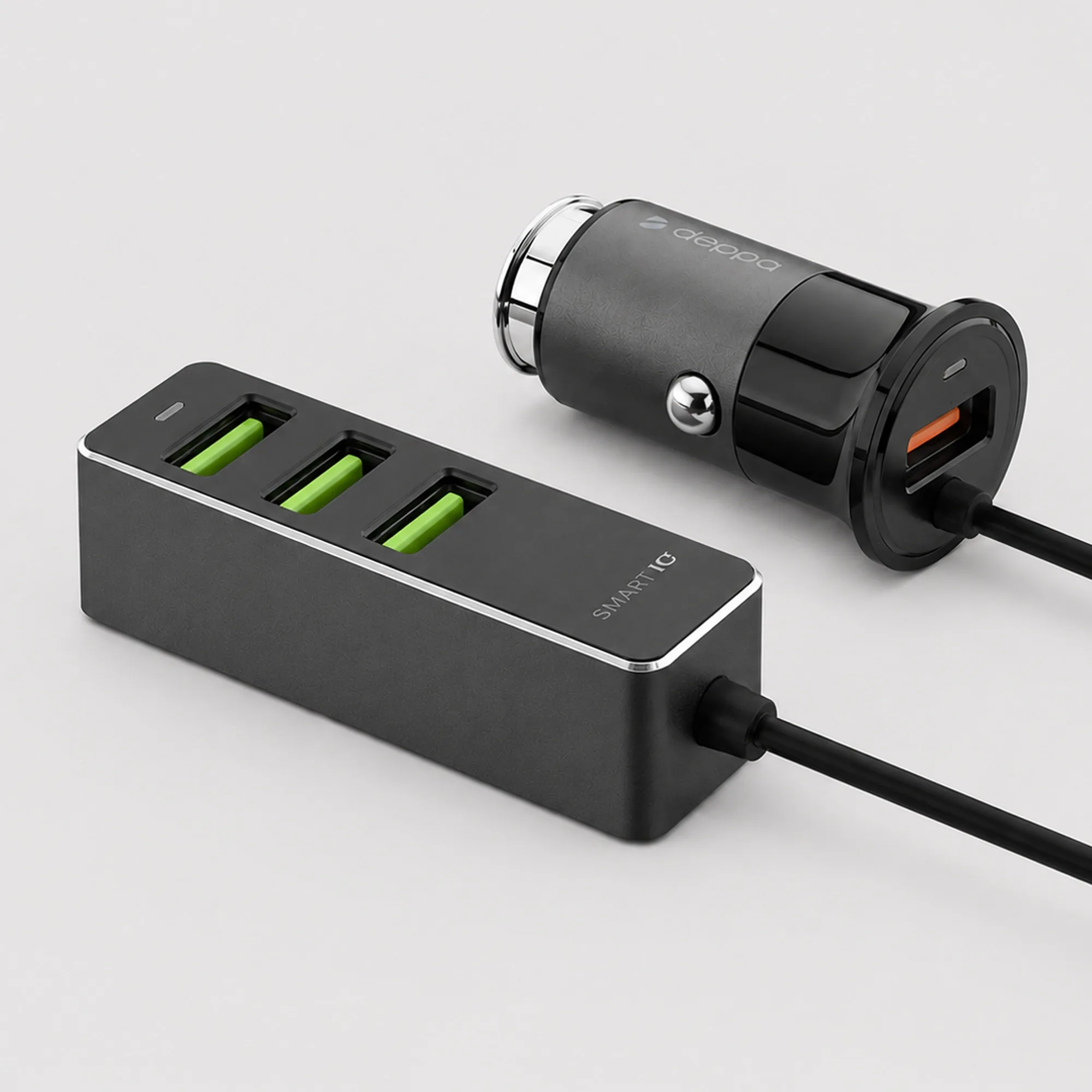 АЗУ 1 USB + 3 USB для пассажиров, QC 3.0, 7Аa, графит с логотипом СПб - фото № 1
