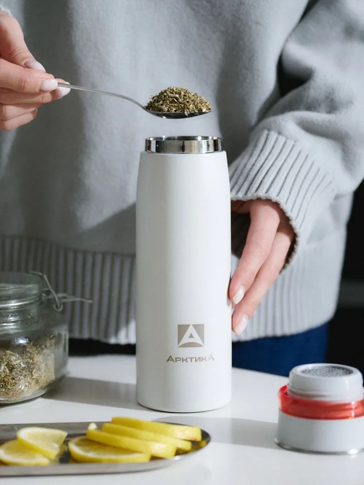 Термокружка «Арктика 420» с ситечком, белая с логотипом СПб - фото № 6