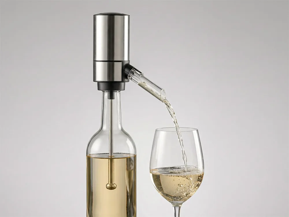 Электрический аэратор-диспенсер для вина «Wine delight», серебристый с логотипом СПб - фото № 2