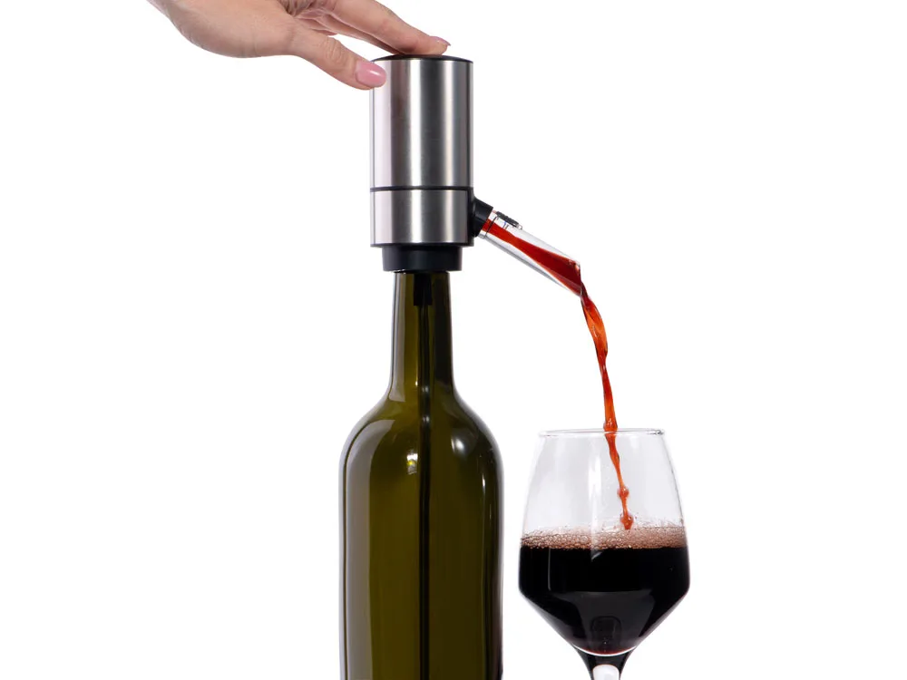 Электрический аэратор-диспенсер для вина «Wine delight», серебристый с логотипом СПб - фото № 9