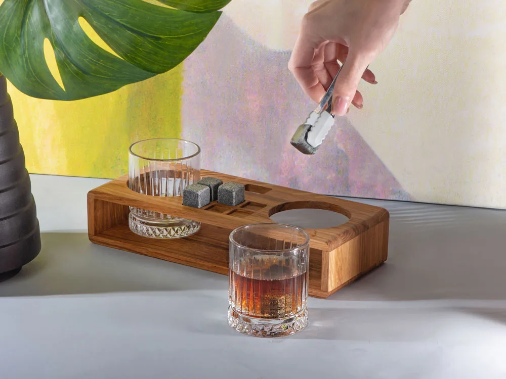 Набор для виски и коктейлей на подставке из дуба «Whiskey Party», натуральный, прозрачный, серый, серебристый с логотипом СПб - фото № 12