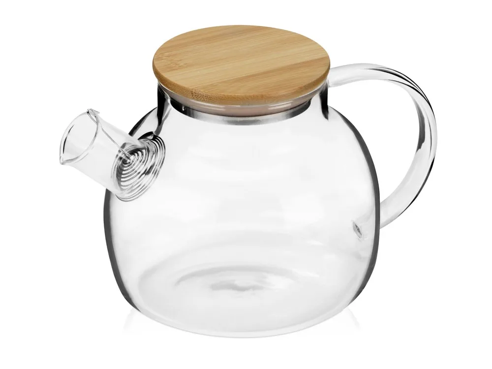 Заварочный чайник с бамбуковой крышкой «Sencha», прозрачный, коричневая крышка с логотипом СПб - фото № 2