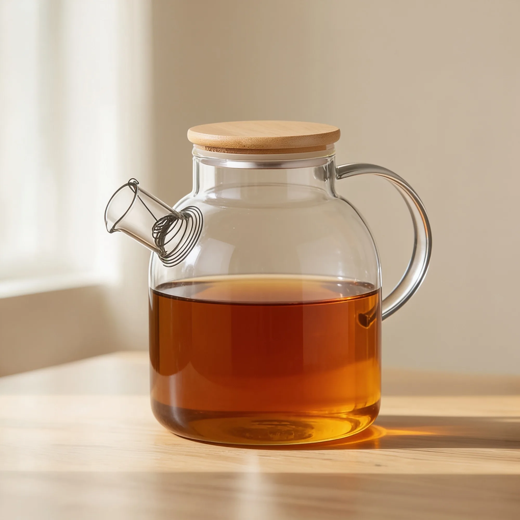 Стеклянный чайник с бамбуковой крышкой «Sencha M», прозрачный с логотипом СПб - фото № 1