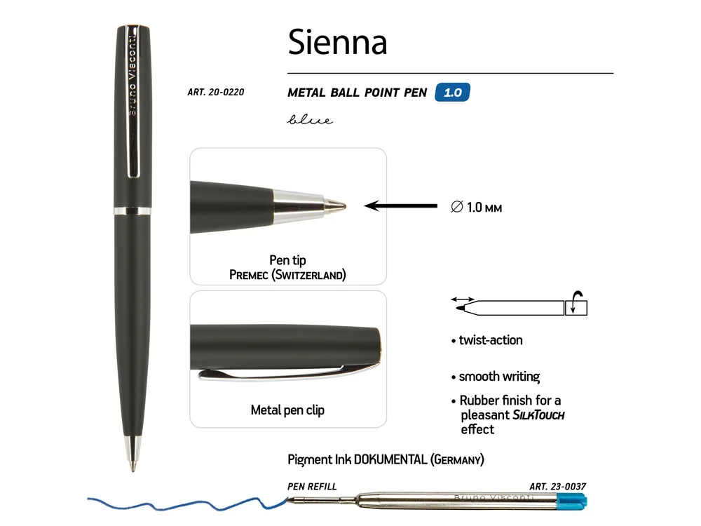 Ручка металлическая шариковая «Sienna», софт-тач, черный с логотипом СПб - фото № 4