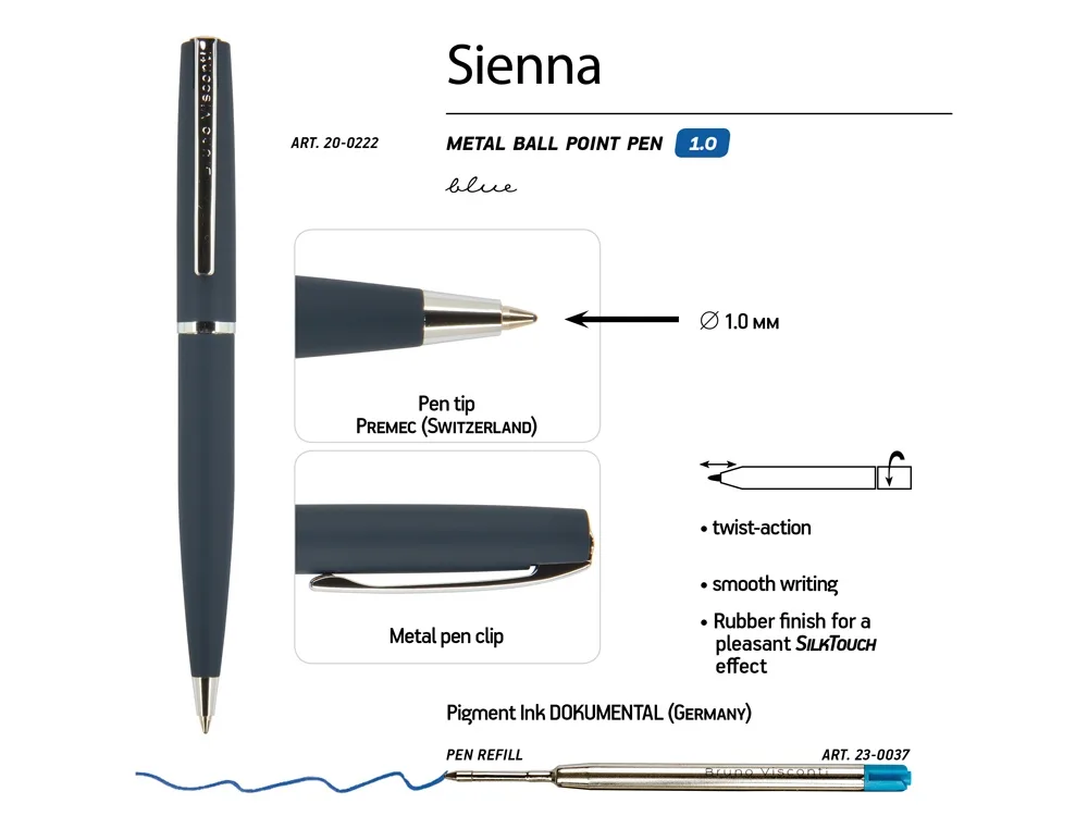 Ручка металлическая шариковая «Sienna», софт-тач, синий с логотипом СПб - фото № 4