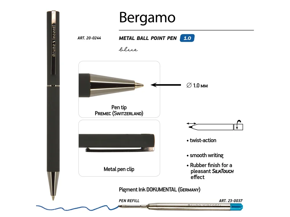 Ручка металлическая шариковая «Bergamo», черный с логотипом СПб - фото № 3