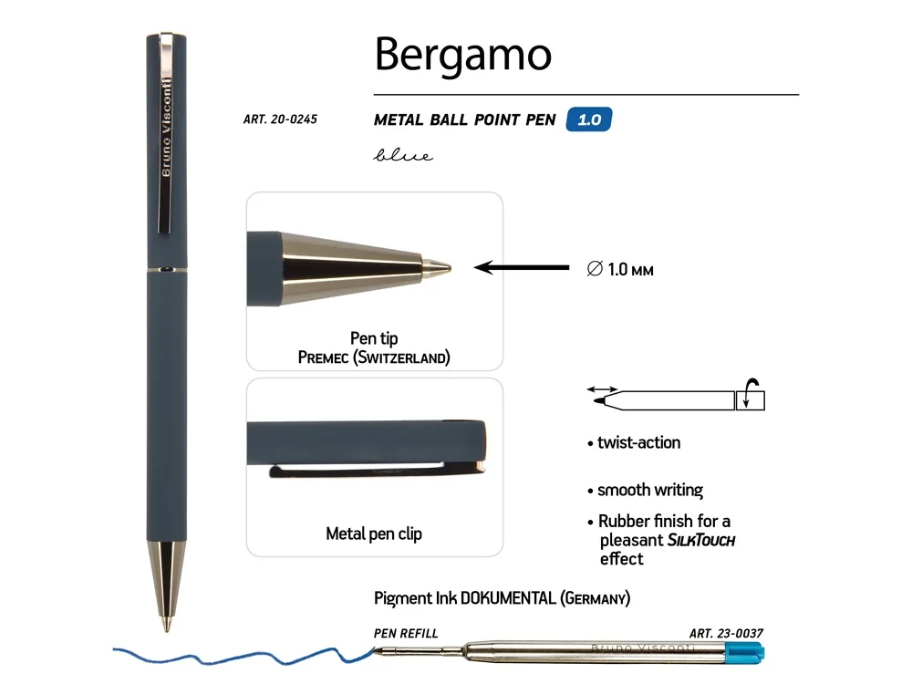Ручка металлическая шариковая «Bergamo», синий с логотипом СПб - фото № 3