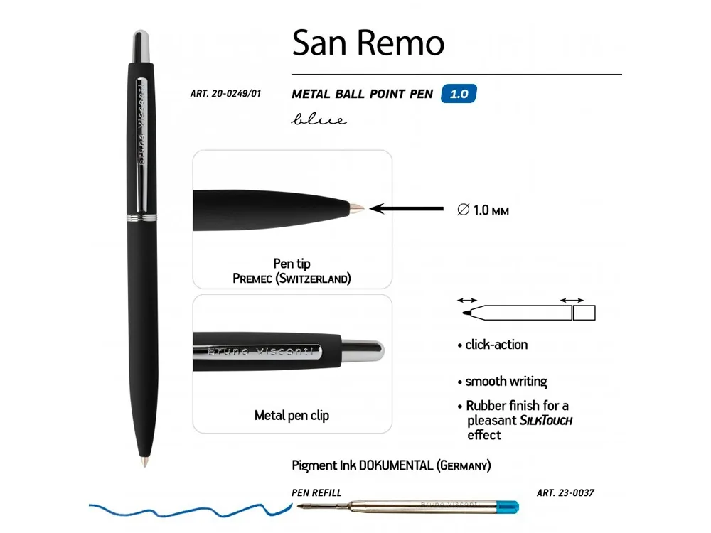 Ручка металлическая шариковая «San Remo», софт тач, черный с логотипом СПб - фото № 4