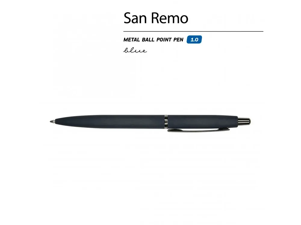 Ручка металлическая шариковая «San Remo», софт тач, темно-синий с логотипом СПб - фото № 3