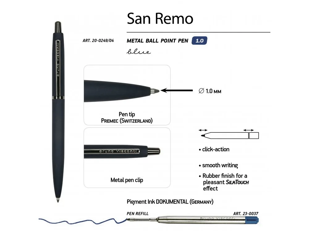 Ручка металлическая шариковая «San Remo», софт тач, темно-синий с логотипом СПб - фото № 4