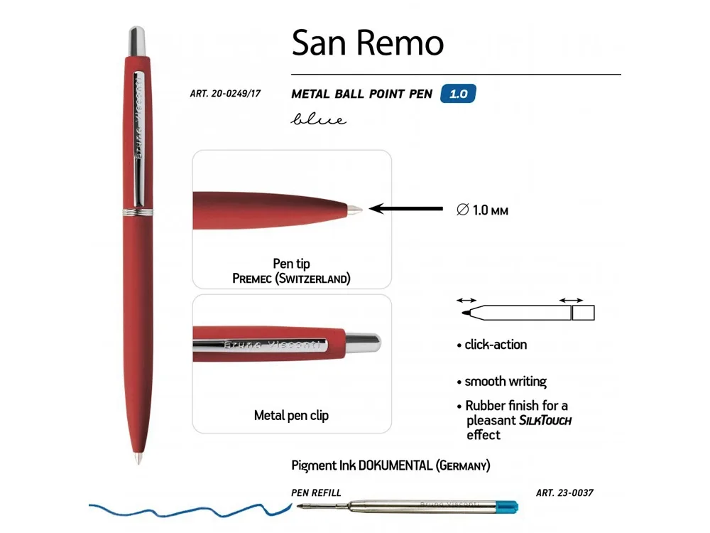 Ручка металлическая шариковая «San Remo», софт тач, красный с логотипом СПб - фото № 4