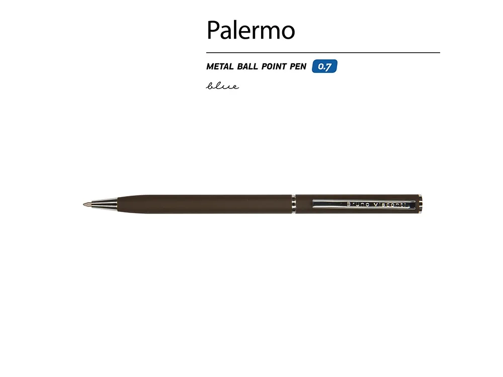 Ручка металлическая шариковая «Palermo», софт-тач, коричневый/серебристый с логотипом СПб - фото № 3