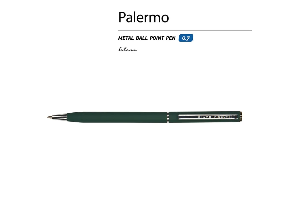 Ручка металлическая шариковая «Palermo», софт-тач, зеленый/серебристый с логотипом СПб - фото № 3