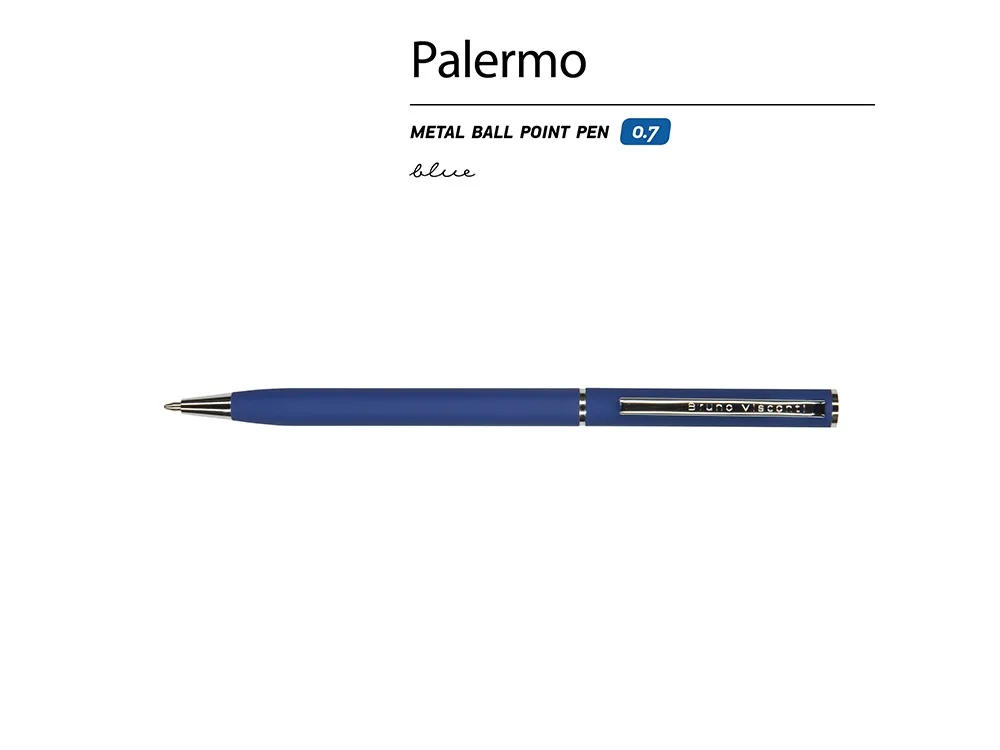 Ручка металлическая шариковая «Palermo», софт-тач, синий/серебристый с логотипом СПб - фото № 3
