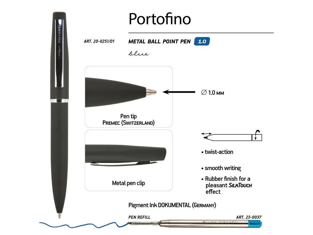 Ручка металлическая шариковая «Portofino», черный с логотипом СПб - фото № 4