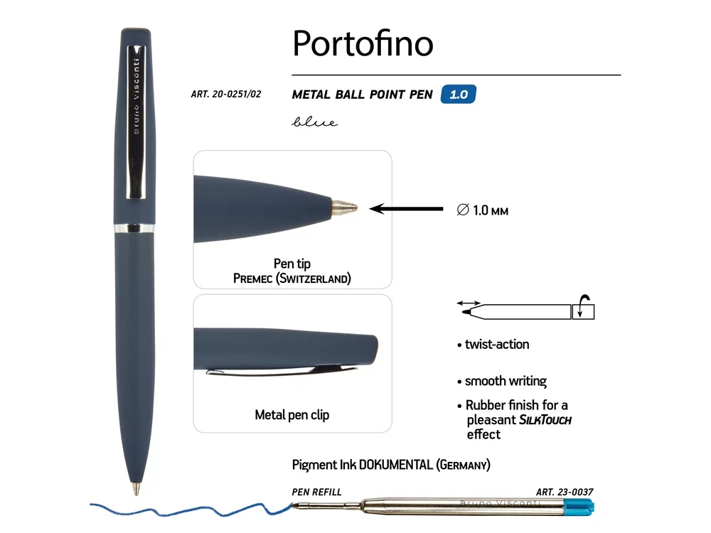Ручка металлическая шариковая «Portofino», синий с логотипом СПб - фото № 4