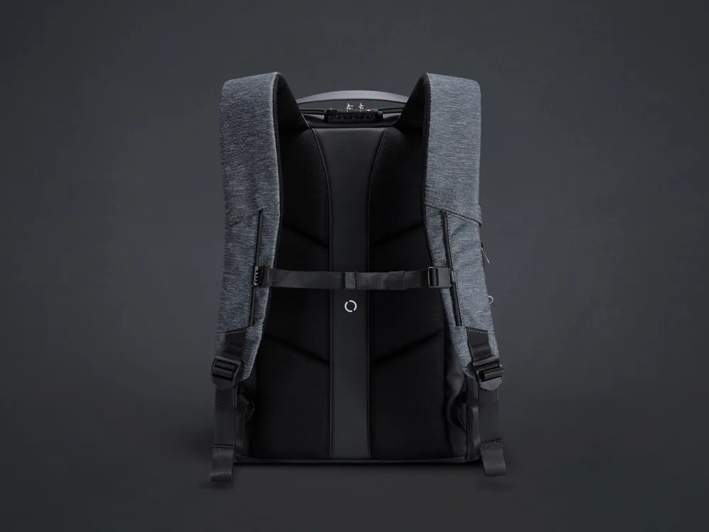 Водостойкий антикражный рюкзак FlexPackPro для ноутбука 15.6", серый/черный с логотипом СПб - фото № 4