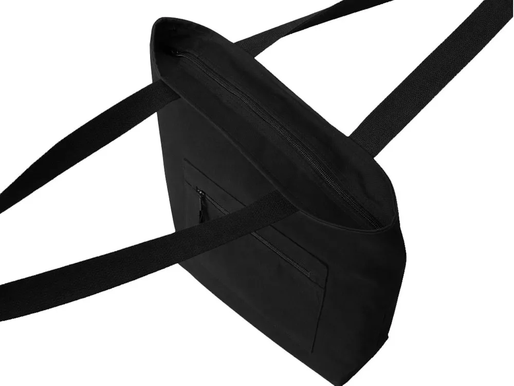 Сумка на молнии Zipper Neo из хлопка 280 г c карманом на молнии спереди, черный с логотипом СПб - фото № 6