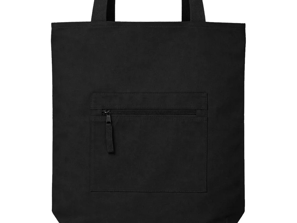 Сумка на молнии Zipper Neo из хлопка 280 г c карманом на молнии спереди, черный с логотипом СПб - фото № 7