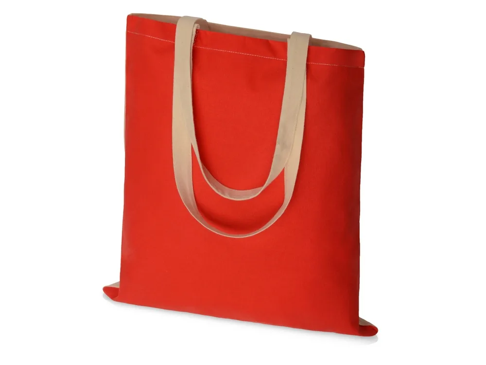 Сумка для шопинга «Twin» двухцветная из хлопка, 180 г/м2, красный/натуральный с логотипом СПб - фото № 2