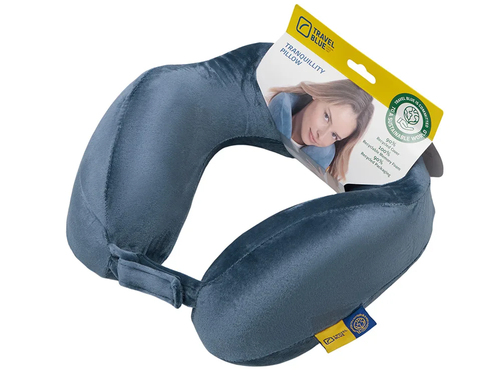 Подушка для путешествий с эффектом памяти «Tranquility Pillow», синий с логотипом СПб - фото № 5